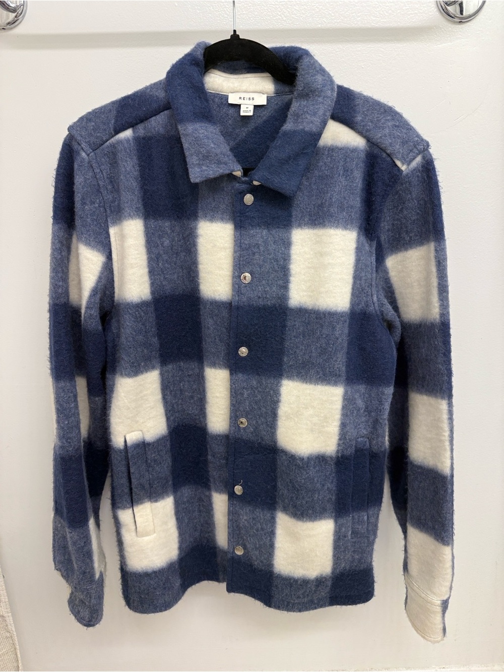 Reiss Men's Blue & White Check Fuzzy Shacket